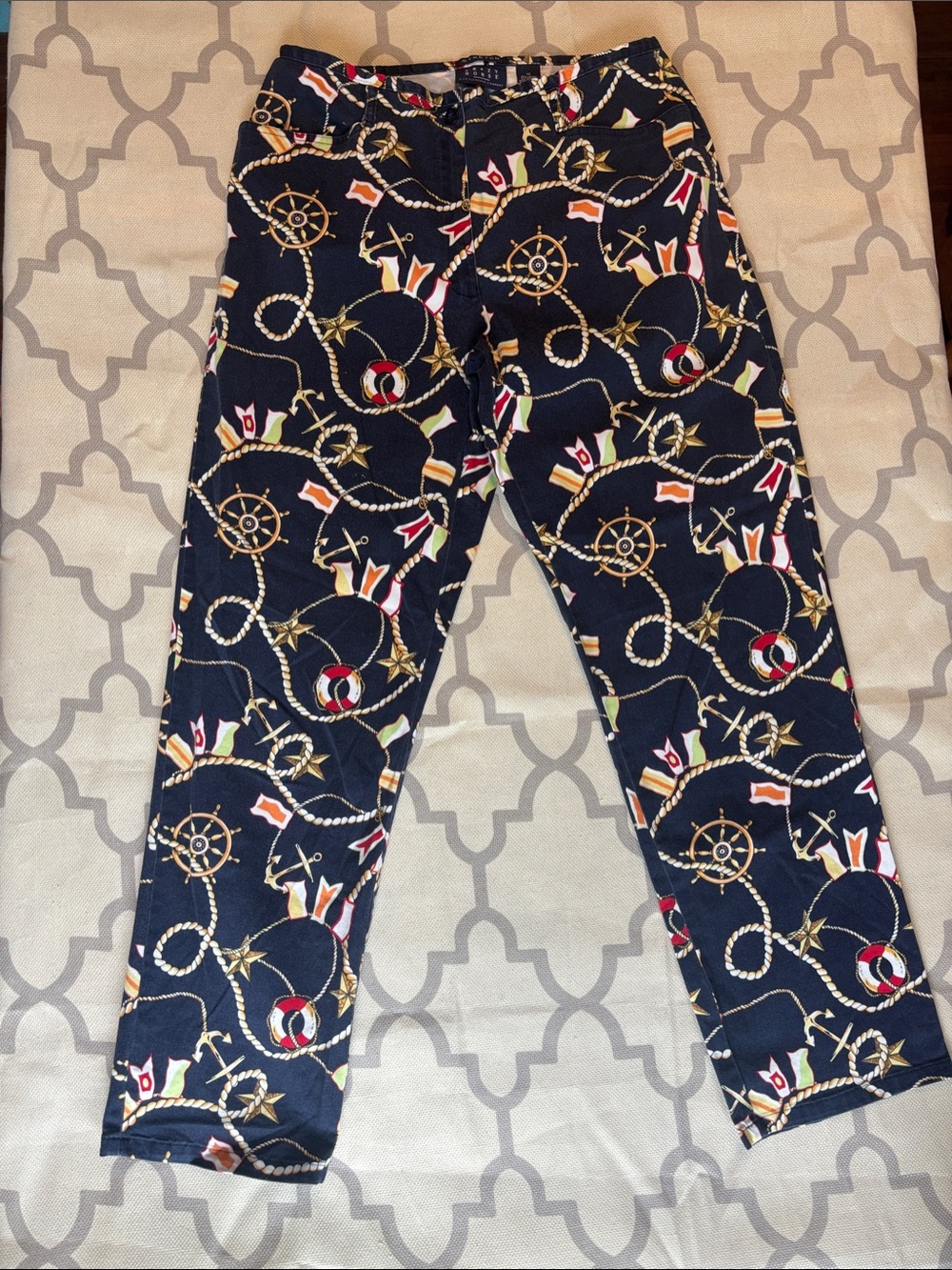 Crazy Horse Nautical Print stretch Cotton Women's Pants - Navy